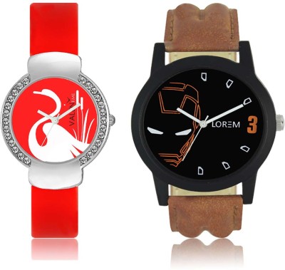 LOREM WAT-W06-0004-W07-0025-COMBOLOREMBlack::Red Designer Stylish Shape Best Offer Combo Couple Watch  - For Men & Women   Watches  (LOREM)