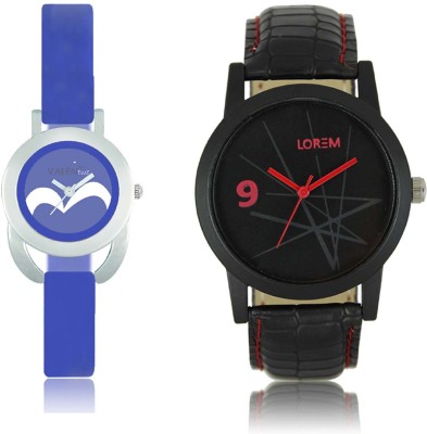 LOREM WAT-W06-0008-W07-0017-COMBOLOREMBlack::Blue Designer Stylish Shape Best Offer Combo Couple Watch  - For Men & Women   Watches  (LOREM)