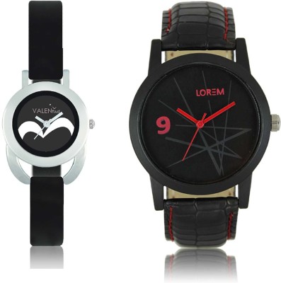 LOREM WAT-W06-0008-W07-0016-COMBOLOREMBlack::Black Designer Stylish Shape Best Offer Combo Couple Watch  - For Men & Women   Watches  (LOREM)