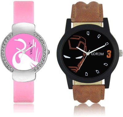 LOREM WAT-W06-0004-W07-0024-COMBOLOREMBlack::Pink Designer Stylish Shape Best Offer Combo Couple Watch  - For Men & Women   Watches  (LOREM)