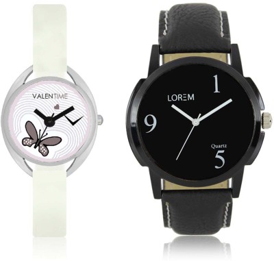 LOREM WAT-W06-0006-W07-0005-COMBOLOREMBlack::White Designer Stylish Shape Best Offer Combo Couple Watch  - For Men & Women   Watches  (LOREM)