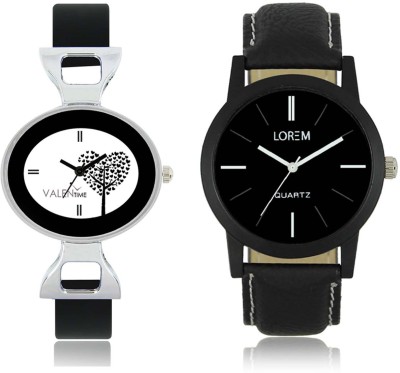 LOREM WAT-W06-0005-W07-0027-COMBOLOREMBlack::White Designer Stylish Shape Best Offer Combo Couple Watch  - For Men & Women   Watches  (LOREM)