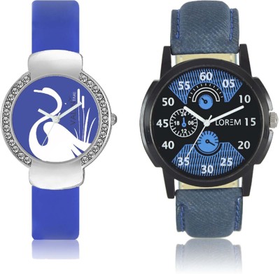 LOREM WAT-W06-0002-W07-0023-COMBOLOREMBlack::Blue::Blue Designer Stylish Shape Best Offer Combo Couple Watch  - For Men & Women   Watches  (LOREM)