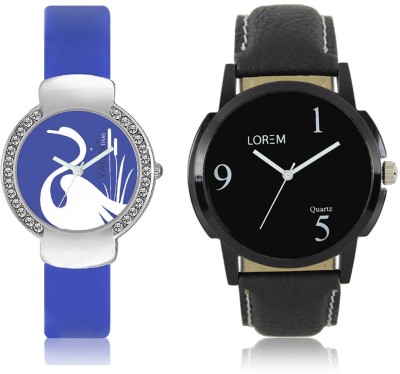 LOREM WAT-W06-0006-W07-0023-COMBOLOREMBlack::Blue Designer Stylish Shape Best Offer Combo Couple Watch  - For Men & Women   Watches  (LOREM)