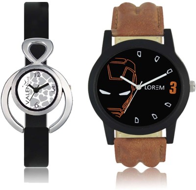 LOREM WAT-W06-0004-W07-0011-COMBOLOREMBlack::White Designer Stylish Shape Best Offer Combo Couple Watch  - For Men & Women   Watches  (LOREM)