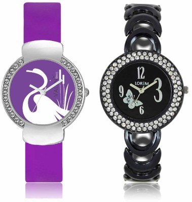 LOREM WAT-W06-0201-W07-0022-COMBOLOREMBlack::Purple Designer Stylish Shape Best Offer Bracelet Combo Watch  - For Women   Watches  (LOREM)