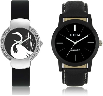 LOREM WAT-W06-0005-W07-0021-COMBOLOREMBlack::Black Designer Stylish Shape Best Offer Combo Couple Watch  - For Men & Women   Watches  (LOREM)