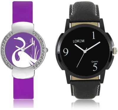 LOREM WAT-W06-0006-W07-0022-COMBOLOREMBlack::Purple Designer Stylish Shape Best Offer Combo Couple Watch  - For Men & Women   Watches  (LOREM)
