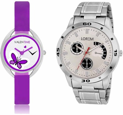 LOREM WAT-W06-0101-W07-0002-COMBOLOREMSilver::White Designer Stylish Shape Best Offer Combo Couple Watch  - For Men & Women   Watches  (LOREM)