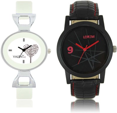 LOREM WAT-W06-0008-W07-0032-COMBOLOREMBlack::White Designer Stylish Shape Best Offer Combo Couple Watch  - For Men & Women   Watches  (LOREM)