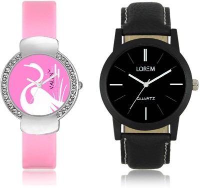 LOREM WAT-W06-0005-W07-0024-COMBOLOREMBlack::Pink Designer Stylish Shape Best Offer Combo Couple Watch  - For Men & Women   Watches  (LOREM)