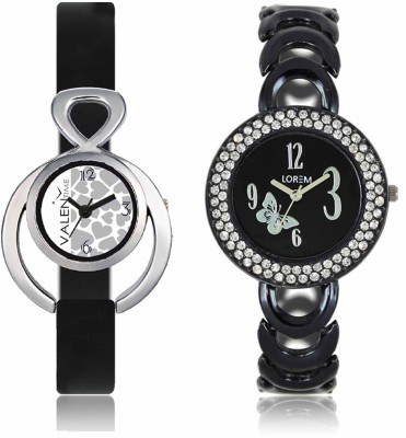 LOREM WAT-W06-0201-W07-0011-COMBOLOREMBlack::White Designer Stylish Shape Best Offer Bracelet Combo Watch  - For Women   Watches  (LOREM)
