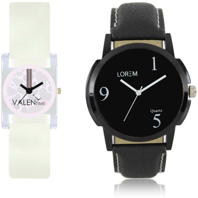LOREM WAT-W06-0006-W07-0010-COMBOLOREMBlack::White Designer Stylish Shape Best Offer Combo Couple Watch  - For Men & Women   Watches  (LOREM)