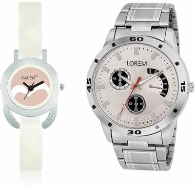 LOREM WAT-W06-0101-W07-0020-COMBOLOREMSilver::White Designer Stylish Shape Best Offer Combo Couple Watch  - For Men & Women   Watches  (LOREM)