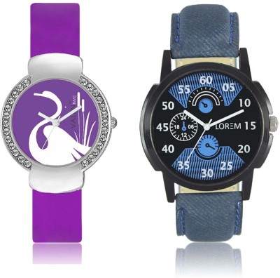 LOREM WAT-W06-0002-W07-0022-COMBOLOREMBlack::Blue::Purple Designer Stylish Shape Best Offer Combo Couple Watch  - For Men & Women   Watches  (LOREM)