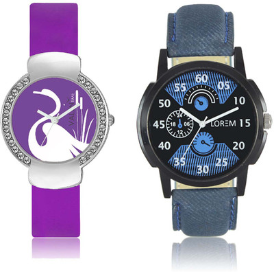 LOREM WAT-W06-0002-W07-0022-COMBOLOREMBlack::Blue::Purple Designer Stylish Shape Best Offer Combo Couple Watch  - For Men & Women   Watches  (LOREM)