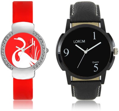LOREM WAT-W06-0006-W07-0025-COMBOLOREMBlack::Red Designer Stylish Shape Best Offer Combo Couple Watch  - For Men & Women   Watches  (LOREM)