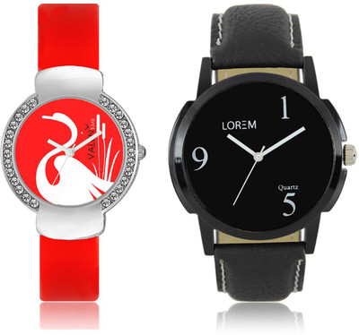 

LOREM WAT-W06-0006-W07-0025-COMBOLOREMBlack::Red Designer Stylish Shape Best Offer Combo Couple Watch - For Men & Women