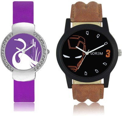 LOREM WAT-W06-0004-W07-0022-COMBOLOREMBlack::Purple Designer Stylish Shape Best Offer Combo Couple Watch  - For Men & Women   Watches  (LOREM)