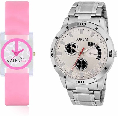LOREM WAT-W06-0101-W07-0008-COMBOLOREMSilver::White Designer Stylish Shape Best Offer Combo Couple Watch  - For Men & Women   Watches  (LOREM)