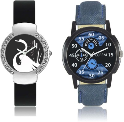 LOREM WAT-W06-0002-W07-0021-COMBOLOREMBlack::Blue::Black Designer Stylish Shape Best Offer Combo Couple Watch  - For Men & Women   Watches  (LOREM)