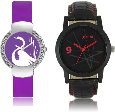 LOREM WAT-W06-0008-W07-0022-COMBOLOREMBlack::Purple Designer Stylish Shape Best Offer Combo Couple Watch  - For Men & Women   Watches  (LOREM)