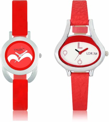 LOREM WAT-W06-0206-W07-0019-COMBOLOREMWhite::Red Designer Stylish Shape Best Offer Combo Beautiful Watch  - For Women   Watches  (LOREM)