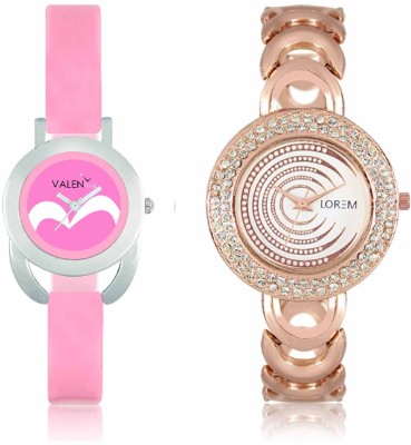 LOREM WAT-W06-0202-W07-0018-COMBOLOREMWhite::Pink Designer Stylish Shape Best Offer Bracelet Combo Watch  - For Women   Watches  (LOREM)