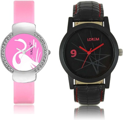 LOREM WAT-W06-0008-W07-0024-COMBOLOREMBlack::Pink Designer Stylish Shape Best Offer Combo Couple Watch  - For Men & Women   Watches  (LOREM)