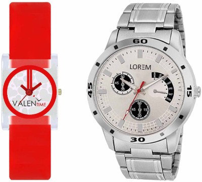 LOREM WAT-W06-0101-W07-0009-COMBOLOREMSilver::White Designer Stylish Shape Best Offer Combo Couple Watch  - For Men & Women   Watches  (LOREM)