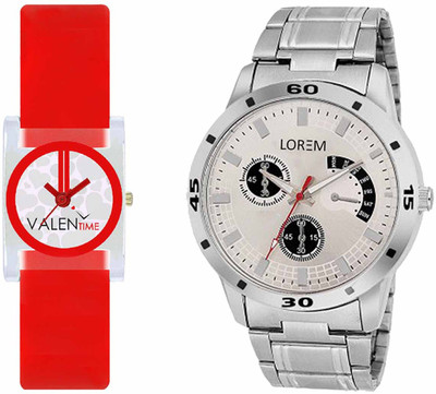 View LOREM WAT-W06-0101-W07-0009-COMBOLOREMSilver::White Designer Stylish Shape Best Offer Combo Couple Watch  - For Men & Women Wrist Watches Price Online(LOREM)