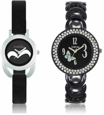 LOREM WAT-W06-0201-W07-0016-COMBOLOREMBlack::Black Designer Stylish Shape Best Offer Bracelet Combo Watch  - For Women   Watches  (LOREM)