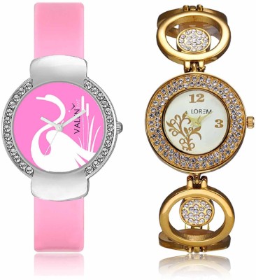 LOREM WAT-W06-0204-W07-0024-COMBOLOREMWhite::Pink Designer Stylish Shape Best Offer Bracelet Combo Watch  - For Women   Watches  (LOREM)