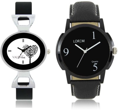 LOREM WAT-W06-0006-W07-0027-COMBOLOREMBlack::White Designer Stylish Shape Best Offer Combo Couple Watch  - For Men & Women   Watches  (LOREM)