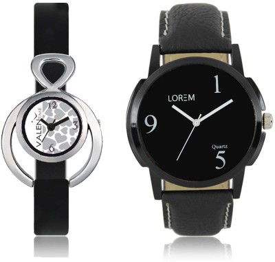 LOREM WAT-W06-0006-W07-0011-COMBOLOREMBlack::White Designer Stylish Shape Best Offer Combo Couple Watch  - For Men & Women   Watches  (LOREM)