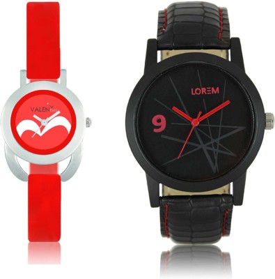 LOREM WAT-W06-0008-W07-0019-COMBOLOREMBlack::Red Designer Stylish Shape Best Offer Combo Couple Watch  - For Men & Women   Watches  (LOREM)
