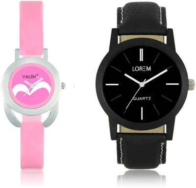 LOREM WAT-W06-0005-W07-0018-COMBOLOREMBlack::Pink Designer Stylish Shape Best Offer Combo Couple Watch  - For Men & Women   Watches  (LOREM)