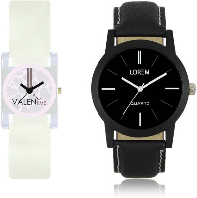 LOREM WAT-W06-0005-W07-0010-COMBOLOREMBlack::White Designer Stylish Shape Best Offer Combo Couple Watch  - For Men & Women   Watches  (LOREM)