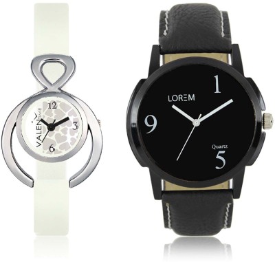 LOREM WAT-W06-0006-W07-0015-COMBOLOREMBlack::White Designer Stylish Shape Best Offer Combo Couple Watch  - For Men & Women   Watches  (LOREM)