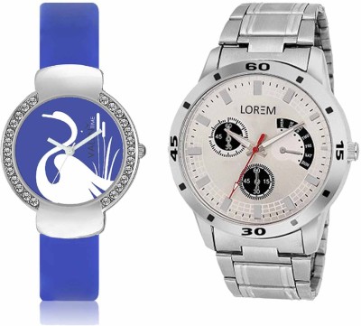 LOREM WAT-W06-0101-W07-0023-COMBOLOREMSilver::Blue Designer Stylish Shape Best Offer Combo Couple Watch  - For Men & Women   Watches  (LOREM)