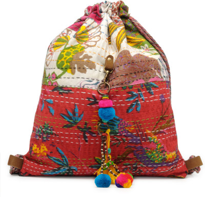 

The House of Tara Kantha Fabric Slim 10 L Backpack(Multicolor), Multicolor;red