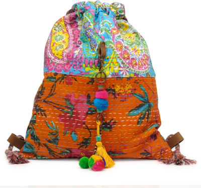 

The House of Tara Kantha Work Slim 10 L Backpack(Multicolor), Orange;white