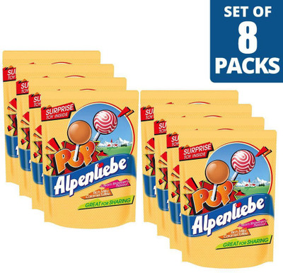 

Alpenliebe Pop Lollipop with toy inside, 5 pieces pouch, Set of 8 pouches (40g Each) Assorted Flavor Lollipop(Pack of 8)