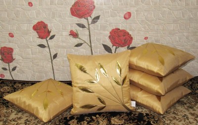 ZIKRAK EXIM Floral Cushions & Pillows Cover(Pack of 5, 40 cm*40 cm, Gold, Beige)