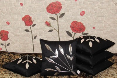 ZIKRAK EXIM Floral Cushions & Pillows Cover(Pack of 5, 40 cm*40 cm, Silver, Black)