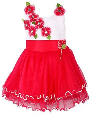 Wishkaro Girls Maxi/Full Length Casual Dress(Red, Sleeveless)