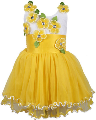 Wishkaro Girls Maxi/Full Length Casual Dress(Yellow, Sleeveless)