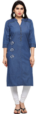 kvsfab Women Solid Straight Kurta(Blue) kvsfab Women Solid Straight Kurta(Blue)