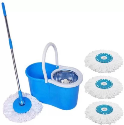 

RetailShopping 11079 Magic Dry Bucket Mop-360 Degree Steel Spinner With 4 Super Absorbers-Multicolor Mop Set
