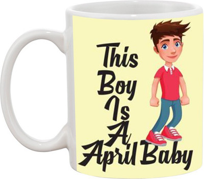 

Ashvah Born in April Boy Ceramic Mug(350 ml), White